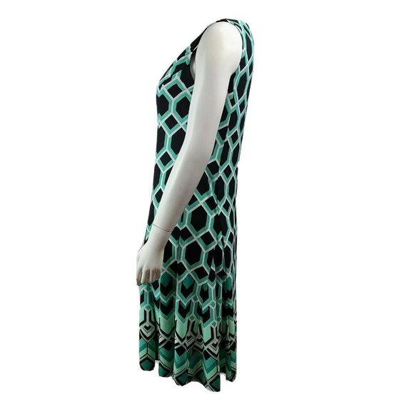 JM COLLECTION Green Black Geometric Beaded Sequin Neckline Dress PM Petite M - Picture 3 of 8